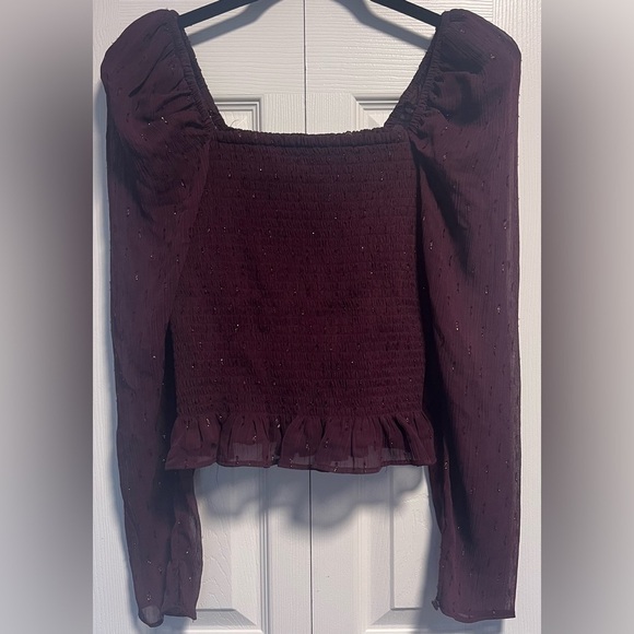 Women's Express Dark Purple Peasant Long Sleeved Blouse - Picture 1 of 5